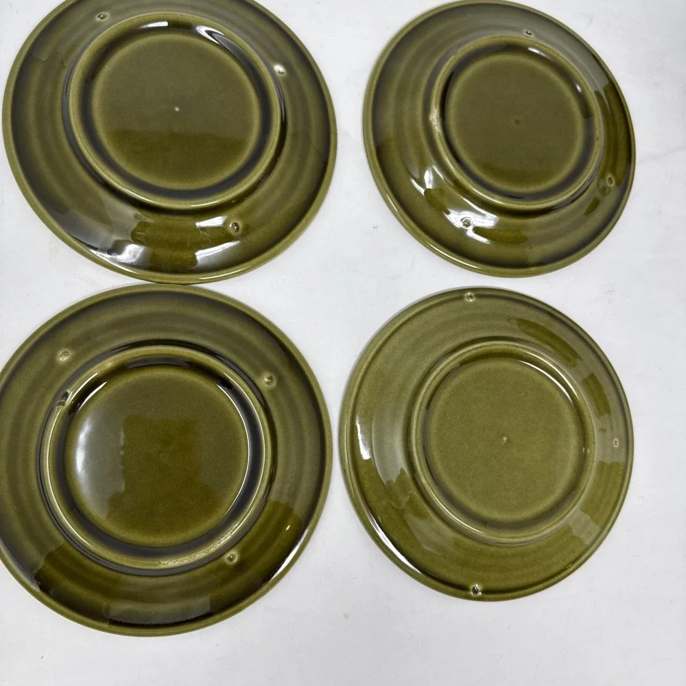 Vintage Retro 2 Tone Olive Green Petite Coffee Tea Cup Mug Saucer Set Of 4 Ridge